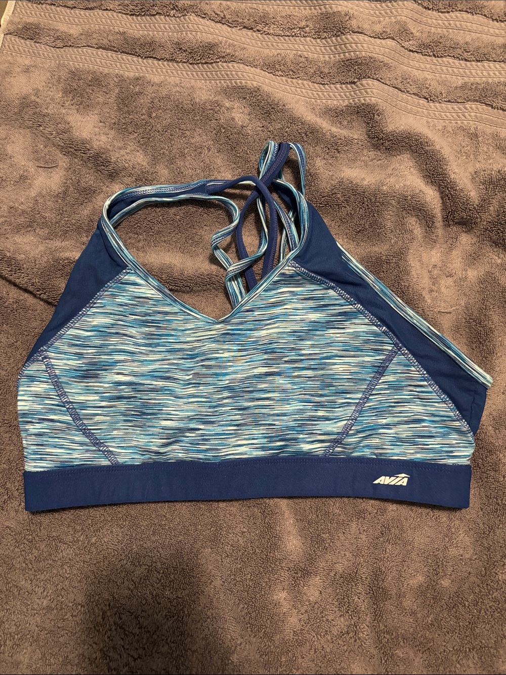 Womens size XL Avia Blue Multi-Stripe Strappy Sports Bra